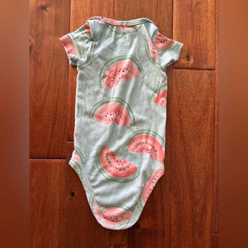 Carter's Watermelon Patterned Baby Onesie - Pink and Green - Picture 2 of 3